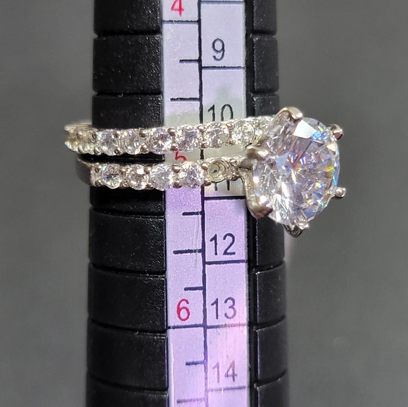 Bella Luce Simulated Diamond Engagement Ring Set~Size 5 Rhod/SS - Picture 2 of 8